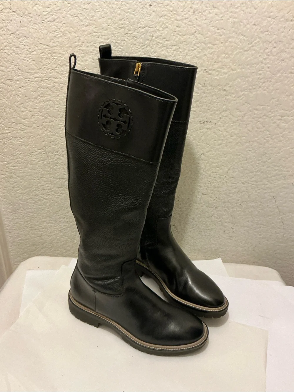 Authentic Tory Burch Miller 30mm Lug Sole Tall Boots in Perfect Black. Size 7.5M